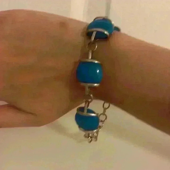 Sterling Silver Vintage 80s Italian Blue Glass Bracelet - Picture 10 of 15